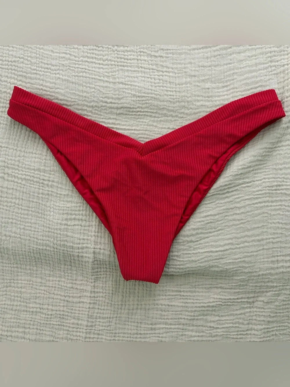Frankie's Bikinis - Red Ribbed V Bikini Bottom